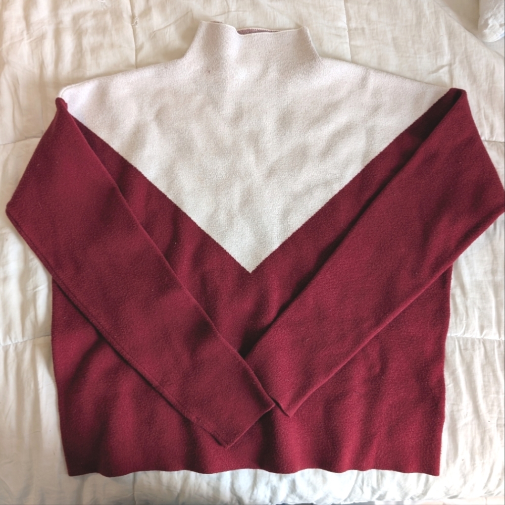 Cynthia Rowley Burgundy and Cream Cowl Neck Sweater